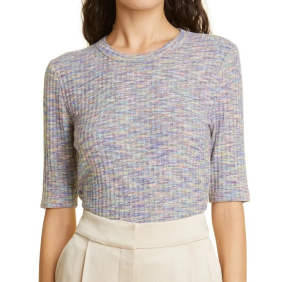 Veronica Beard Heathered Rib Knit Tee Multi Size Medium - Picture 1 of 7